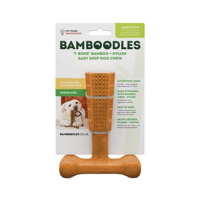 Bamboodle T-Bone Dog Chew Medium - Peanut Butter