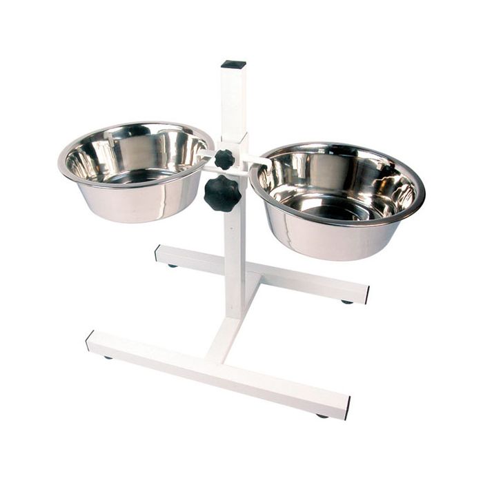 Rosewood Adjustable Double Diner - Stainless Steel Dog Bowls Included