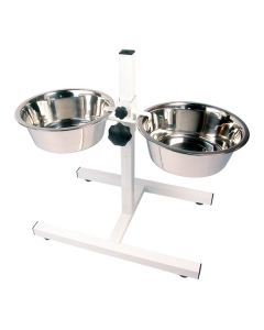 Rosewood Adjustable Double Diner - Stainless Steel Dog Bowls Included